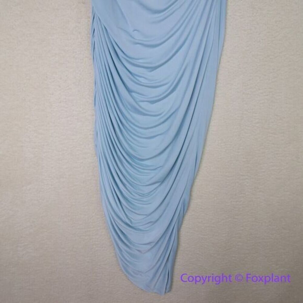 Eloquii Ruched One Shoulder Dress skyride blue ruched asymmetrical midi, size 16 - Picture 4 of 15